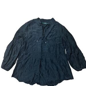 Lauren Ralph Lauren Cotton Silk Blend Black Tunic Tie Top Size Medium